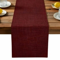 Wine Red Linen Table Runner, Autumn Thanksgiving Kitchen Dining Table Decoration for Home Party Decor 13x36 Inches
