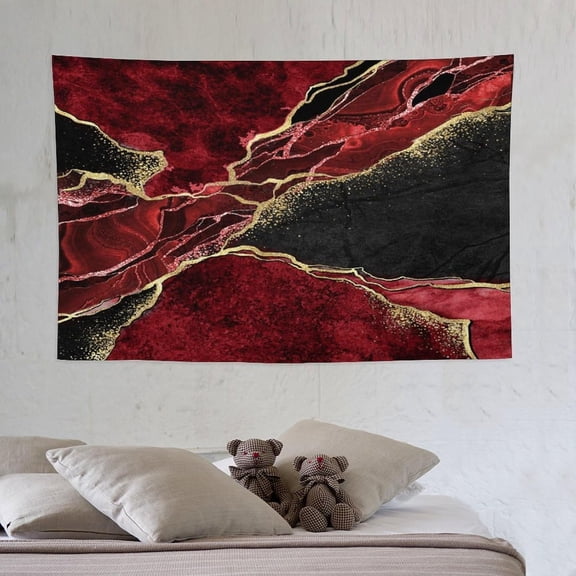 Wine Red Marble Tapestry Wall Hanging Gold Cracked Lines Black Abstract Modern Luxury Art Tapestries Home Decor for Living Room Bedroom Apartment Farmhouse Dorm 40"x60"