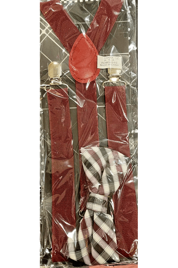 Wine Red Pastel Plaid Suspenders BOWTIE SET Barn Style Wedding Prom Burgundy - New with box/tags