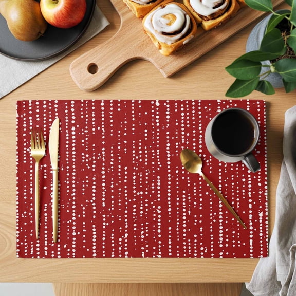 Wine Red Placemats Set of 1, White Dots and Lines Fiber Abstract Art Minimalist Royal Red Non-Slip Place Mats Washable Table Mats for Kitchen Dining Table Decorations Indoor/Outdoor