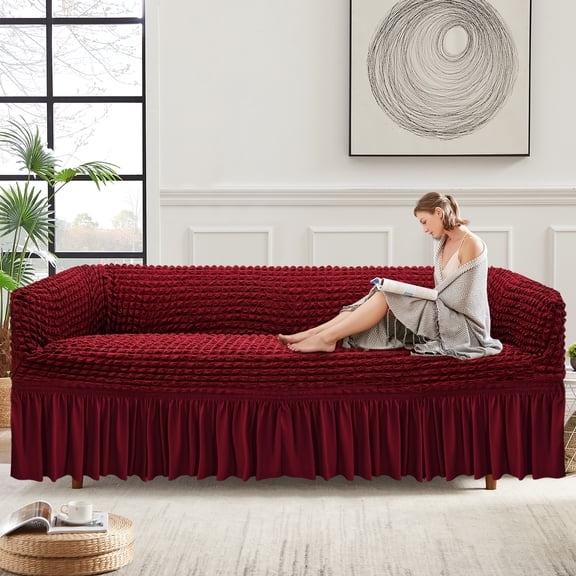 Wine Red Polyester 190-230x85-120cm Stretch Sofa Cover Non-Slip All-Inclusive Sofa Cover General Sofa Cover