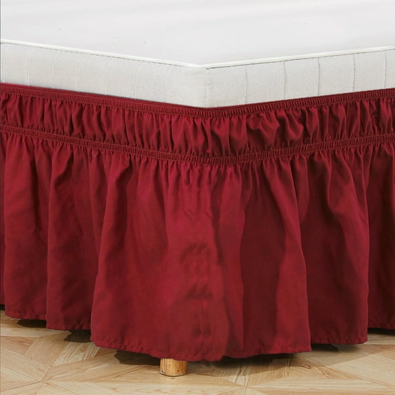 Wine Red Queen Size Bed Skirt, 15 Inch Drop Easy to Put On-Elastic Wrap Around Dust Ruffle for Bed Frame & Mattress-Luxury Bedskirt for Bed Microfiber Fabric Machine Washable