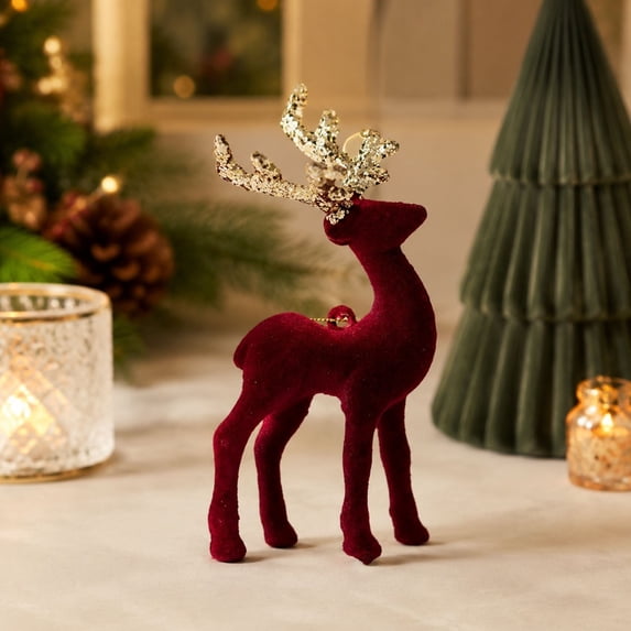Wine Red Reindeer Christmas Tree Hanging Ornament Festive Holiday Decor for Mantel Window Xmas Decoration