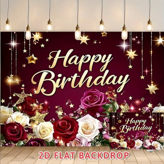 Wine Red Rose Happy Birthday Backdrop,Adult Party Decoration Background Wall,Photo Booth Prop For Birthday Banquet,Atmosphere Cloth For Festival Celebration Events