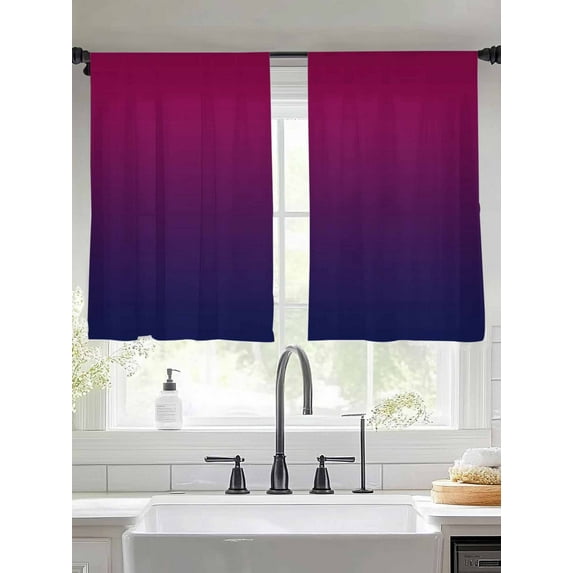 Wine Red Sheer Curtains 45 inches Long 2 Panels Set Purple Gradient Tiers Sheers Rod Pocket Small Window Short Curtains for Kitchen Cafe, Each 52" W x 45" L