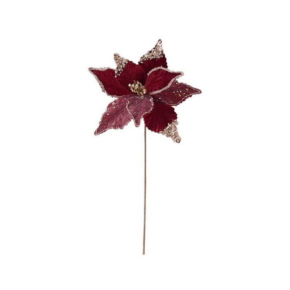 Wine Red Velvet Artificial Christmas Flower – 15.75in High-End Faux Floral Decoration for Holiday Centerpieces, Vase Filler, Home & Event Décor