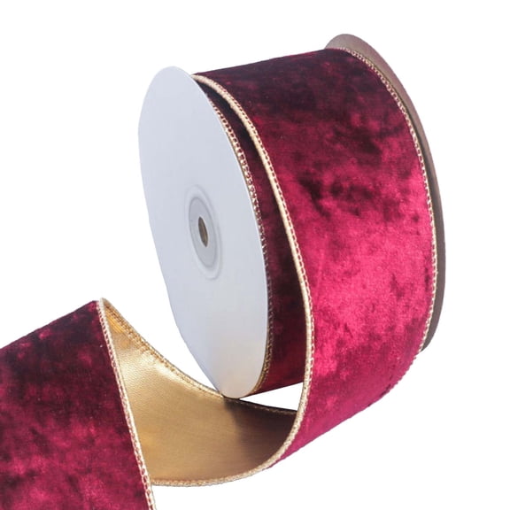 Christmas Decor Ribbon, Wired Velvet Ribbon with Gold Edge, Christmas Decor Ribbon for Wreaths, Garlands, Tree Toppers, Gift Packaging,Handmade Holiday Bows