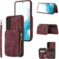 thumbnail image 1 of Wine Red Zipper Wallet Case for Samsung Galaxy S23 Plus 5G with Crossbody Lanyard,Large Capacity Purse Cover with Wrist Strap for Women and Men,PU Leather Handbag Phone Cover with Card Holder, 1 of 8