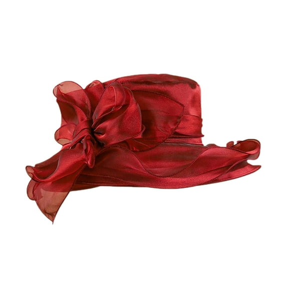 Wine Rich Tone Wide-Brimmed Hat Polyester Women'S Tea Party Accessory For Special Occasion Outfits #84348