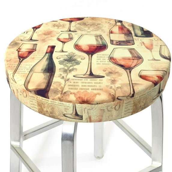 Wine Round Bar Stool Seat Covers, Elastic Round Chair Cover Stool Seat Slipcover Bar Stool Cushions Round Pad for 12-14 inch