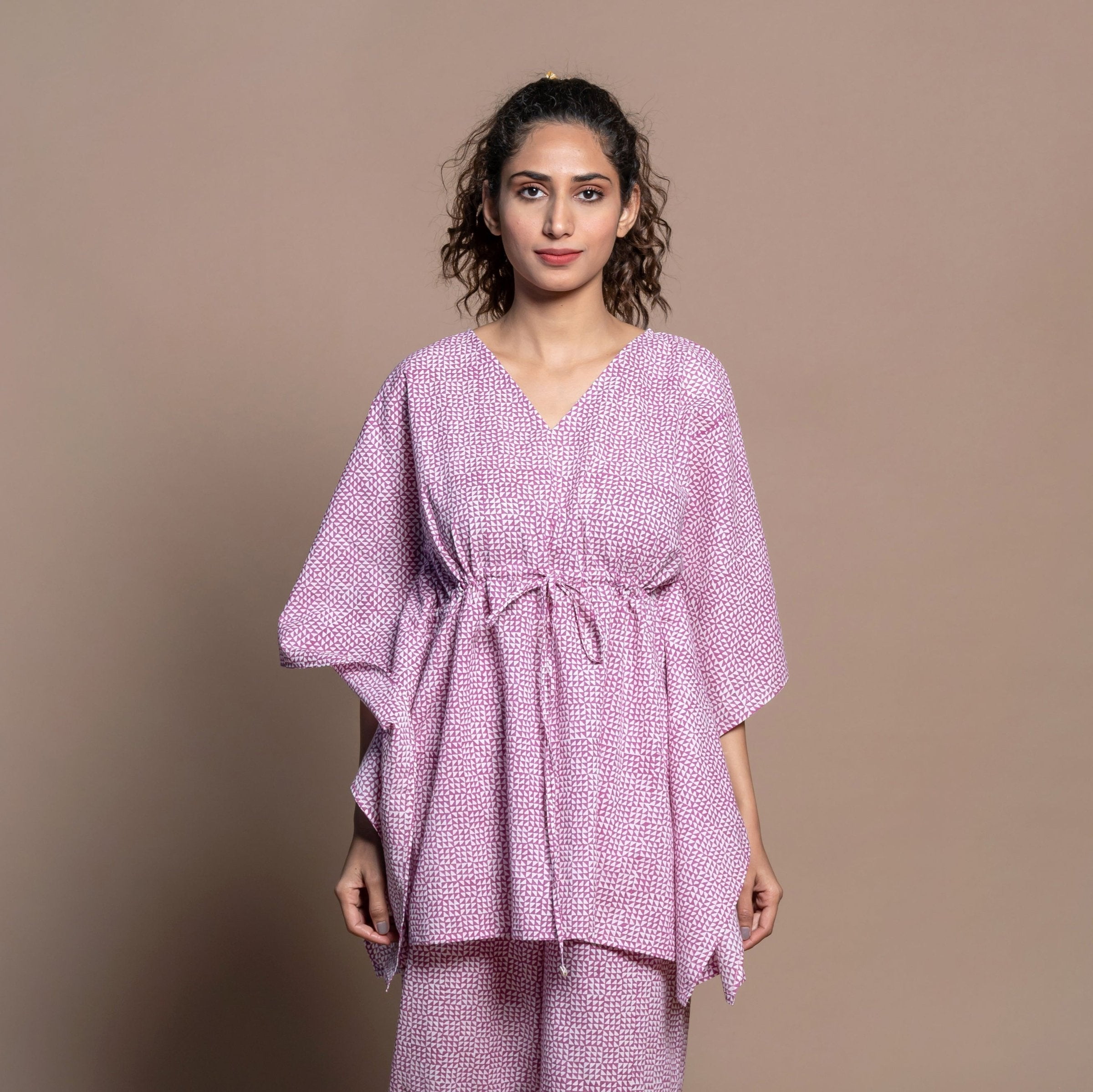 Yellow - Sanganeri Printed Cotton Kaftan with Tie-Up Waist (Medium) main image 0