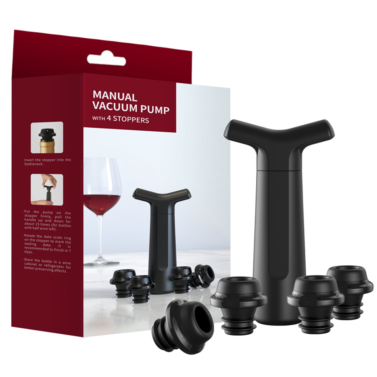 Wine Saver 1 Vacuum Pump with 4 Vacuum Wine Stopper Wine Preserver with