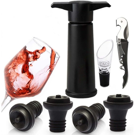 Wine Saver - 7 in 1 Wine Stopper Kit Set Opener and Pourer - Includes Wine Vacuum Stoppers, Wine Pump, Pour, and Cork Opener - Wine Lover Gift for Adult, Men, Women, Celebration, Anniversary
