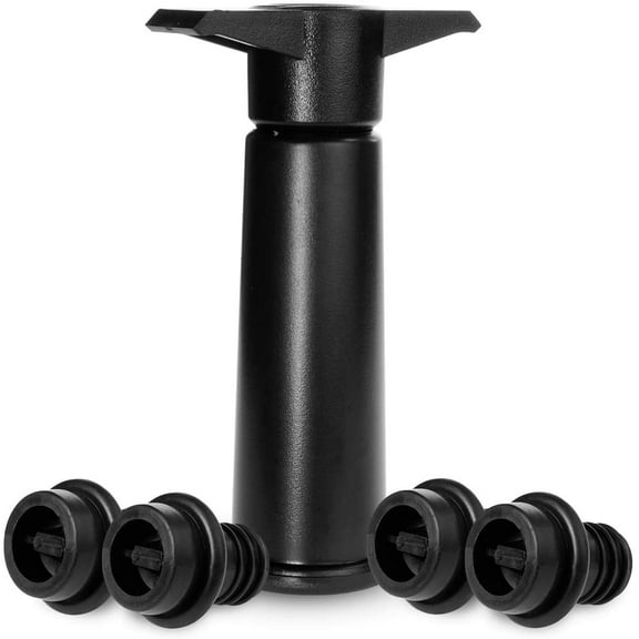 Wine Saver Vacuum Pump with Vacuum Bottle Stoppers - Preserver Keeps Wine Fresh - Reusable Wine Sealer - Preserver Bottle Plug - black 4 Stoppers