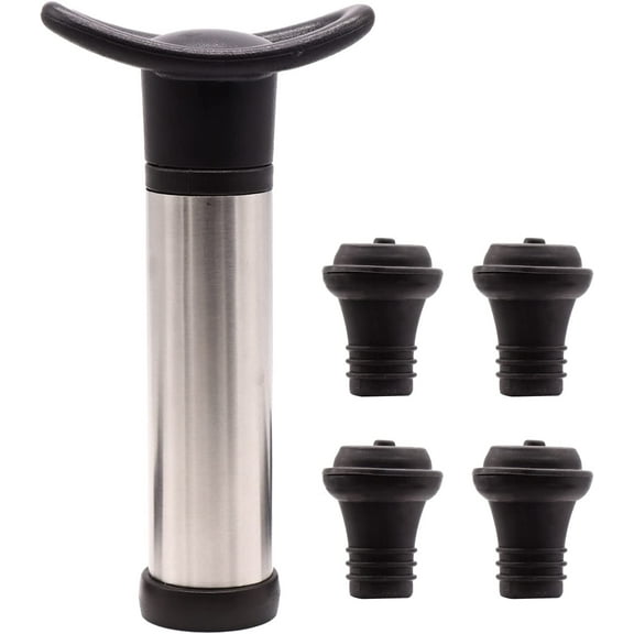 Wine Saver with 4 Vacuum Stoppers, Wine Stopper Wine Preserver Reusable Bottle Sealer Keeps Wine Fresh Black