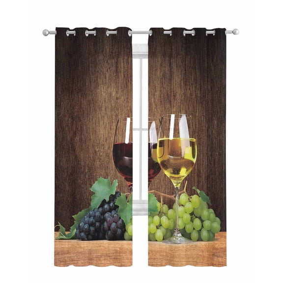 Wine Sheer Curtains 63 Inch Length 2 Panels Set for Living Room/Bedroom, Goblet Grapes Champagne Farmhouse Wooden Country Kitchen Curtains Grommet Semi-Sheer Curtains Window Treatments 42"x63"x2