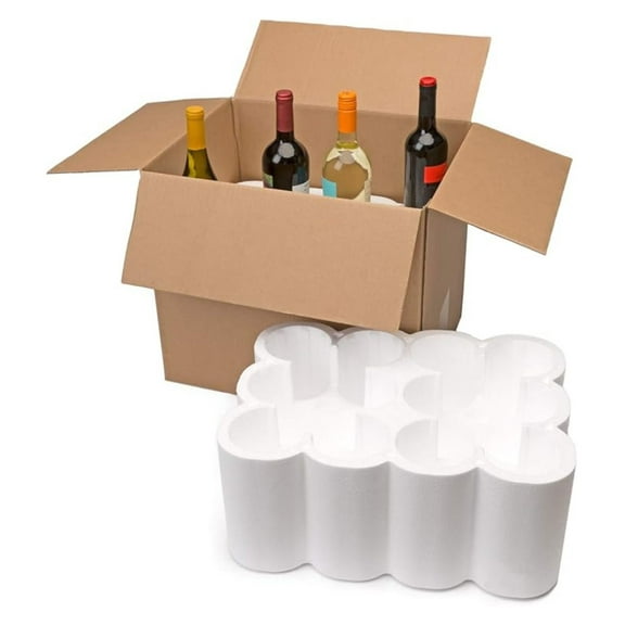 Wine Shipping Kit 12 Bottle - Moving & Packing Box with Styrofoam Inserts for Wine & Champagne, 750ml Standard/Universal Bottles, 18-1/8" x 13-7/8" x 15-1/2"