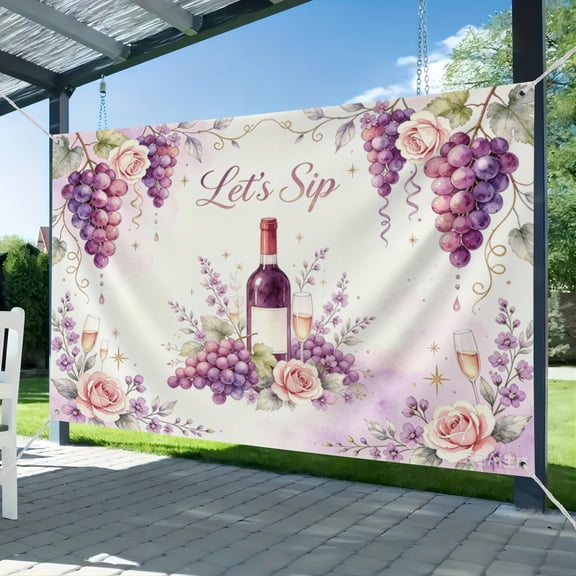 Wine Let's Sip Party Backdrop Pastel Purple Floral Grapes Birthday Photography Background Fine Like Wine Bridal Shower Banner Cake Smash Photo Prop 51*59IN