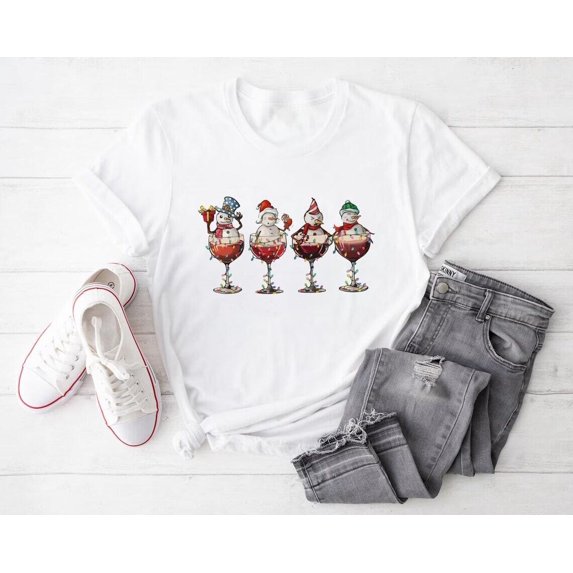 Wine Snowmen T-Shirt, Retro Shirt All Size S-5Xl
