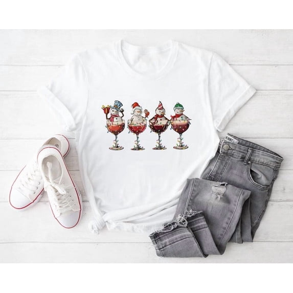 Wine Snowmen T-Shirt, Retro Shirt All Size S-5Xl