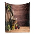 thumbnail image 1 of Wine Soft Flannel Fleece Throw Blanket, Still Life of Wine with Wooden Keg Rustic Concept Tasting Viticulture, Cozy Plush for Indoor and Outdoor Use, 70" x 90", Brown Green Pale Brown, by Ambesonne, 1 of 6