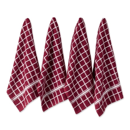 Wine Solid Windowpane Terry Dishtowel 4 Piece