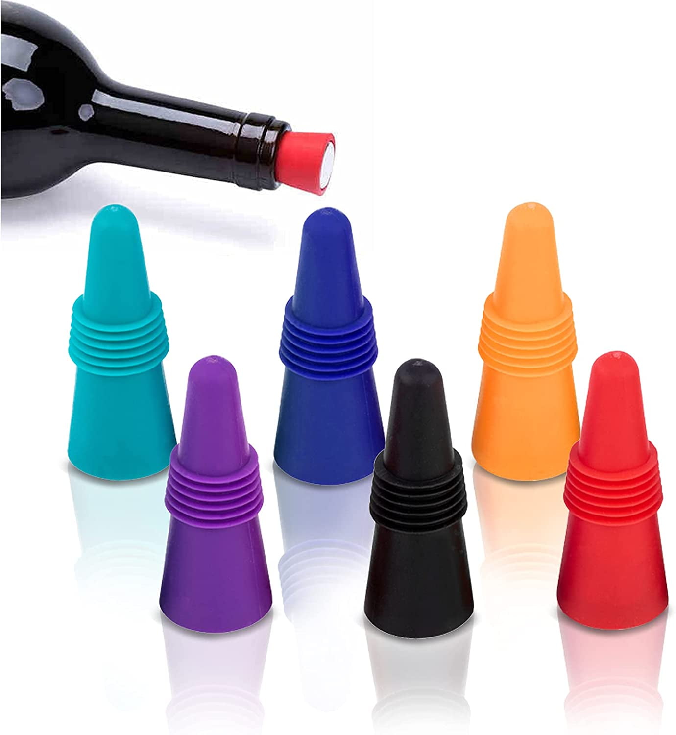 Wine Stopper Beverage Bottle Sealer Soft Silicone Wine Bottle Stoppers Corks with Grip Top for Keeping Wine Champagne Fresh (6 pcs)