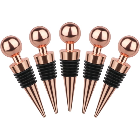 Wine Stopper Bottle Stopper, Stainless Steel Wine Saver, Reusable Wine Bottle Corks Used for Gift, Bar, Holiday Party, Wedding Keep Wine Fresh (5 Pcs, Rose Gold)