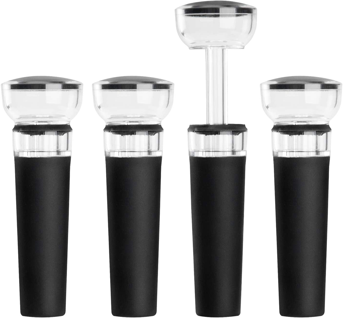 Set of 4 Black and Clear Vacuum Wine Stoppers
