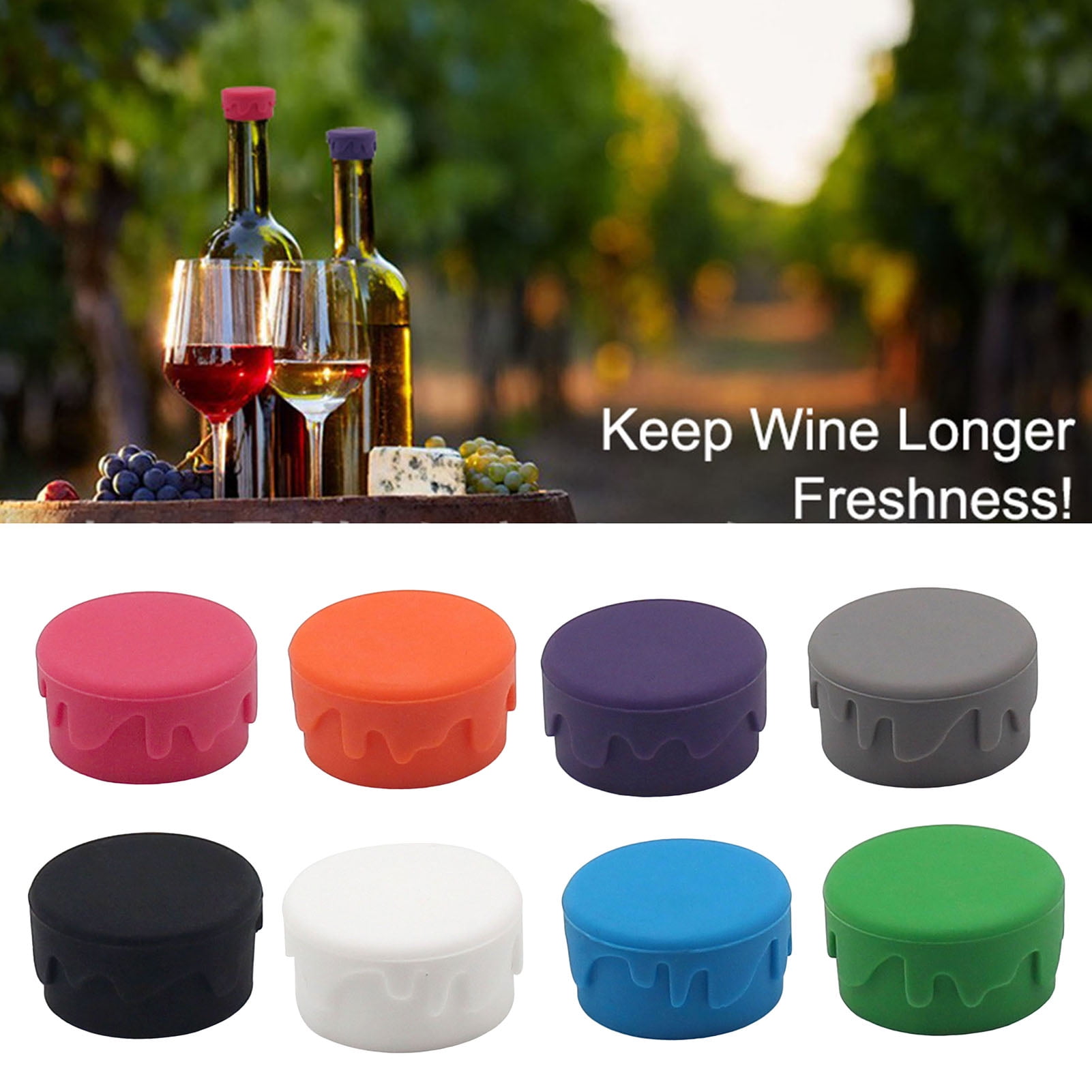 Pack of 5Assorted Colors Silicone Reusable Wine Bottle Caps/Beer Sealer  Cover 