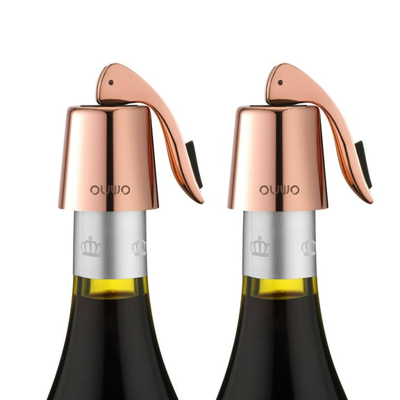 Wine Stoppers Stainless Steel Wine Bottle stopper Plug with Silicone, Reusable Wine Saver, Wine Corks, Decorative Wine Bottle Sealer Leak proof Keep Fresh Rosegold 2 pack