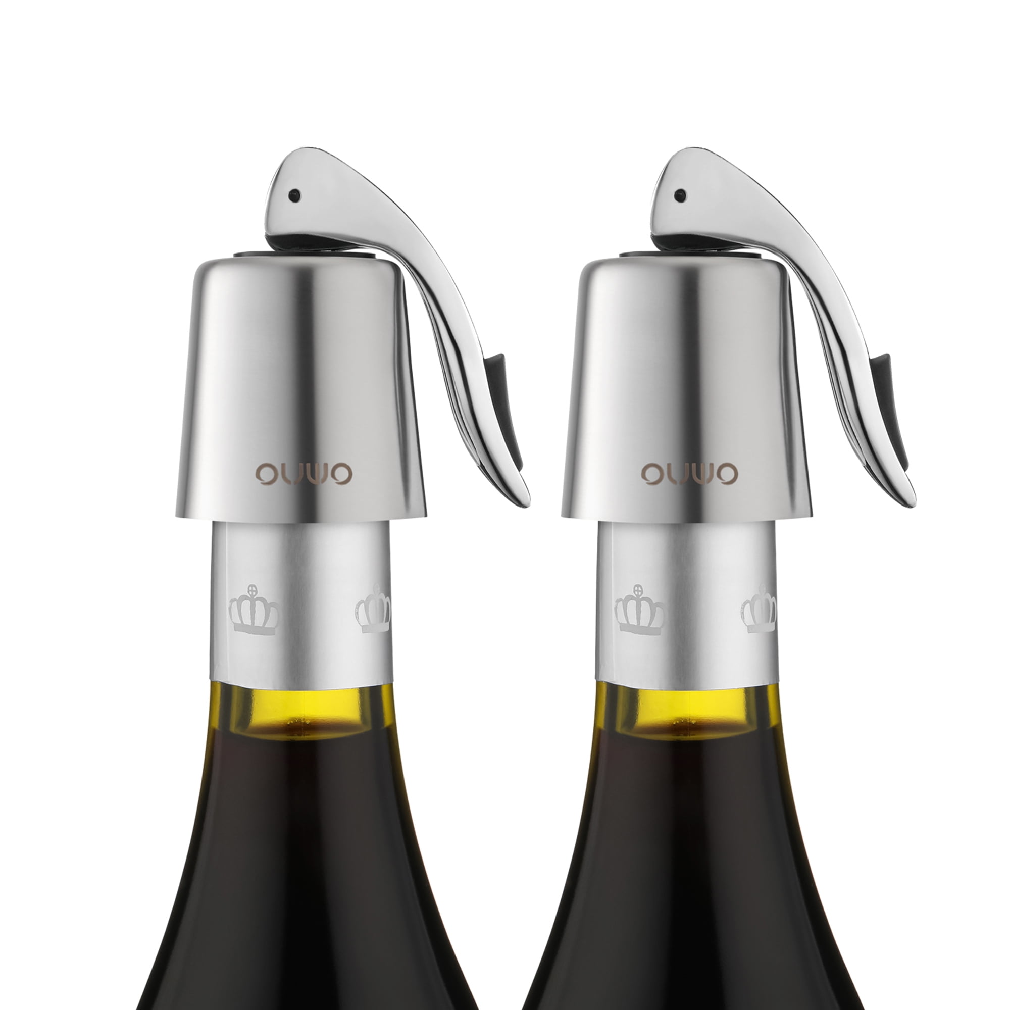 Wine Stoppers Stainless Steel Wine Bottle stopper Plug with Silicone, Reusable Wine Saver, Wine Corks, Decorative Wine Bottle Sealer Leak proof Keep Fresh Silver 2 pack