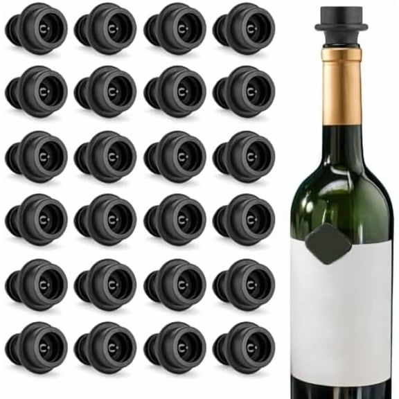 Wine Stoppers - Vacuum Wine Saver, Preserver & Sealer (Black, 24 Pieces)