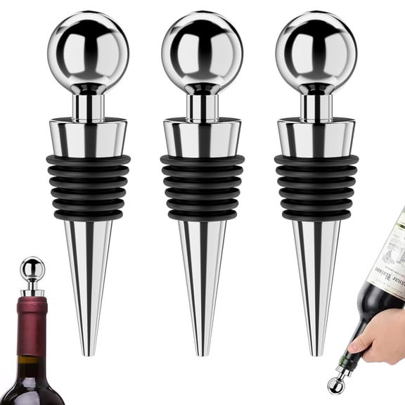 Wine Stoppers for Wine Bottles 3Pcs Vacuum Wine Bottle Stopper with Silicone Reusable Wine Corks, Leak proof Keep Fresh Suitable for Standard (Silver, 3 Pack)