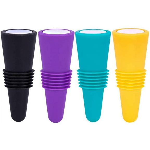 Wine Stoppers for wine bottles, Colorful SiliconeStainless Steel Wine Stopper,Wine Outlet Cap, Bottle Cover, Beverage Bottle Stoppers (Color 4)