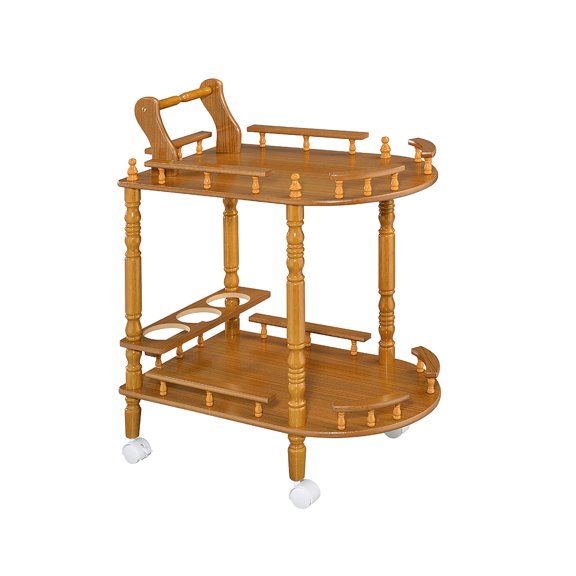 Wine Table 2-Tier Wooden Kitchen Cart with Wheels - 29" Tall Oak Finish Bar Table with Lockable Casters & Wine Storage for Dining Room, Living Room