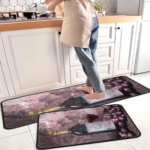 Wine Themed Kitchen Rugs and Mats Non Skid Washable Absorbent Stain Resistant,Durable and Easy to Clean,Kitchen Rug Set of 2 Wine Kitchen Decor 17"x47"+17"x30"
