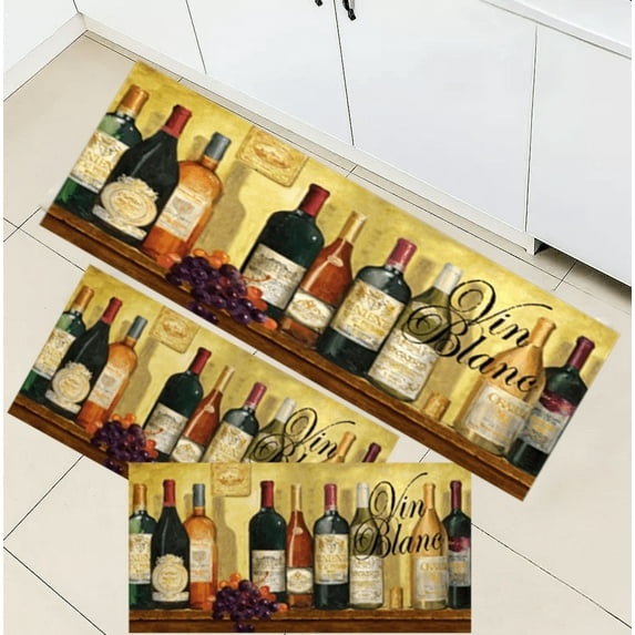 Wine-Themed Kitchen Runner Rug Set - 3 Piece by Catalina Home Multicolor Non-slip