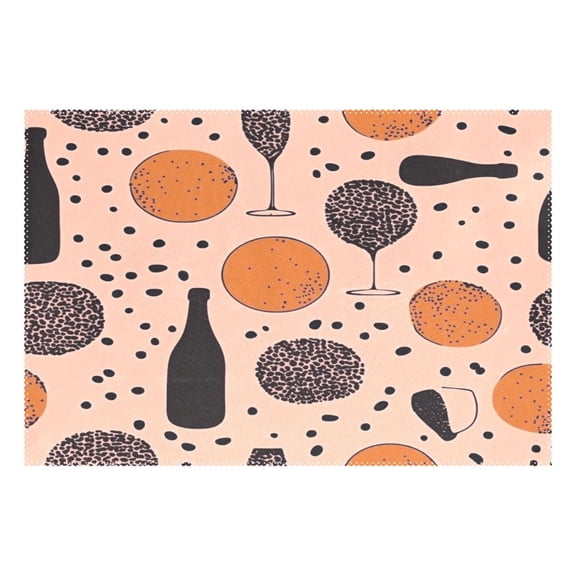 Wine Themed Pattern 12x18in Heat-Resistant Non-Slip Place Mat, Durable and Wrinkle-Resistant