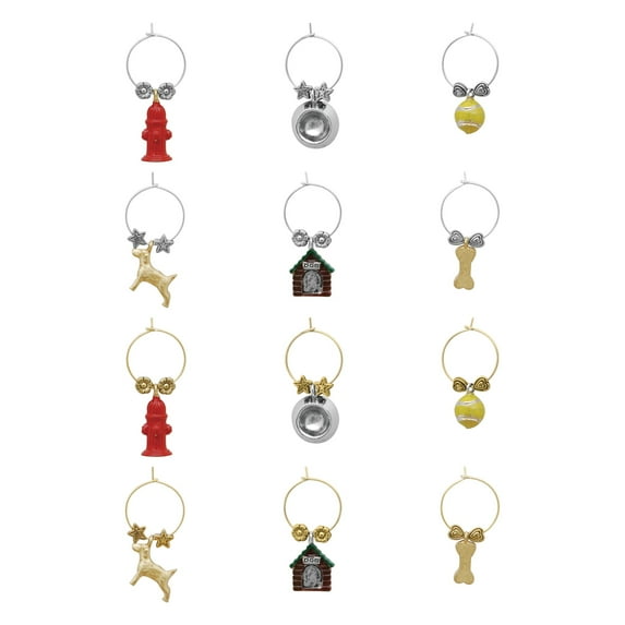 Wine Things 12-Piece A Dog's Life Wine Charms/Wine Glass Tags/Drink Markers for Stem Glasses