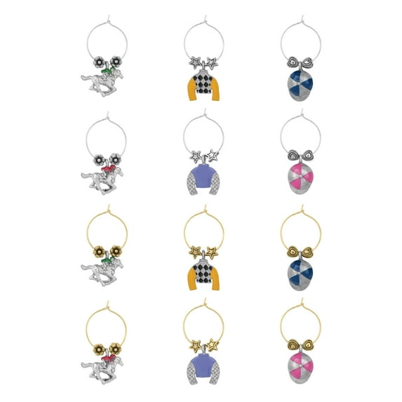 Wine Things 12-Piece At The Races Wine Charms/Wine Glass Tags/Drink Markers for Stem Glasses