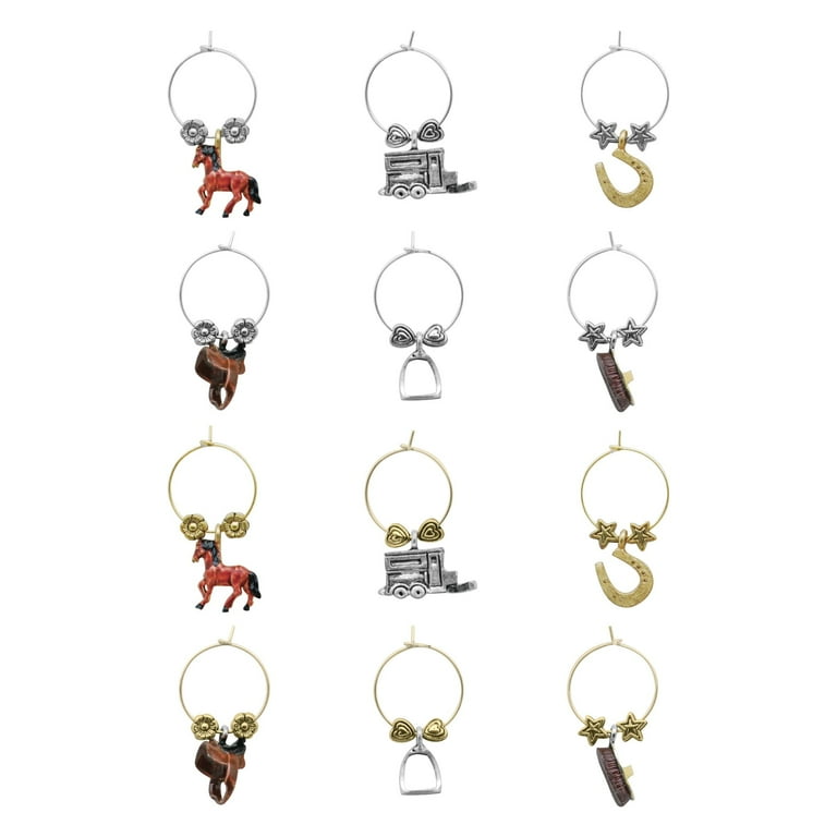 ファッションの Wine Things 12-Piece Equestrian Wine Charms/Wine Glass Tags ワイン・酒・バー用品