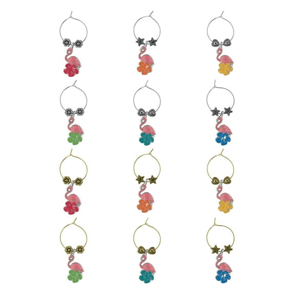Wine Things 12-Piece Flamingo Wine Charms/Wine Glass Tags/Drink Markers for Stem Glasses