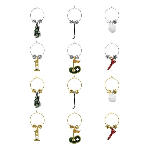 Wine Things 12-Piece Hole In One Wine Charms/Wine Glass Tags/Drink Markers for Stem Glasses