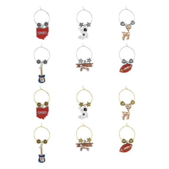 Wine Things 12-Piece Ohio Wine Charms/Wine Glass Tags/Drink Markers for Stem Glasses