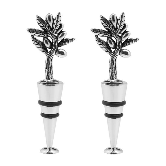 Wine Things 2-Piece Zinc Alloy Olive Wine and Beverage Bottle Stopper and Wine Preserver, for Wine Lover, Bar, Holiday, Party, Birthday and Everyday Use