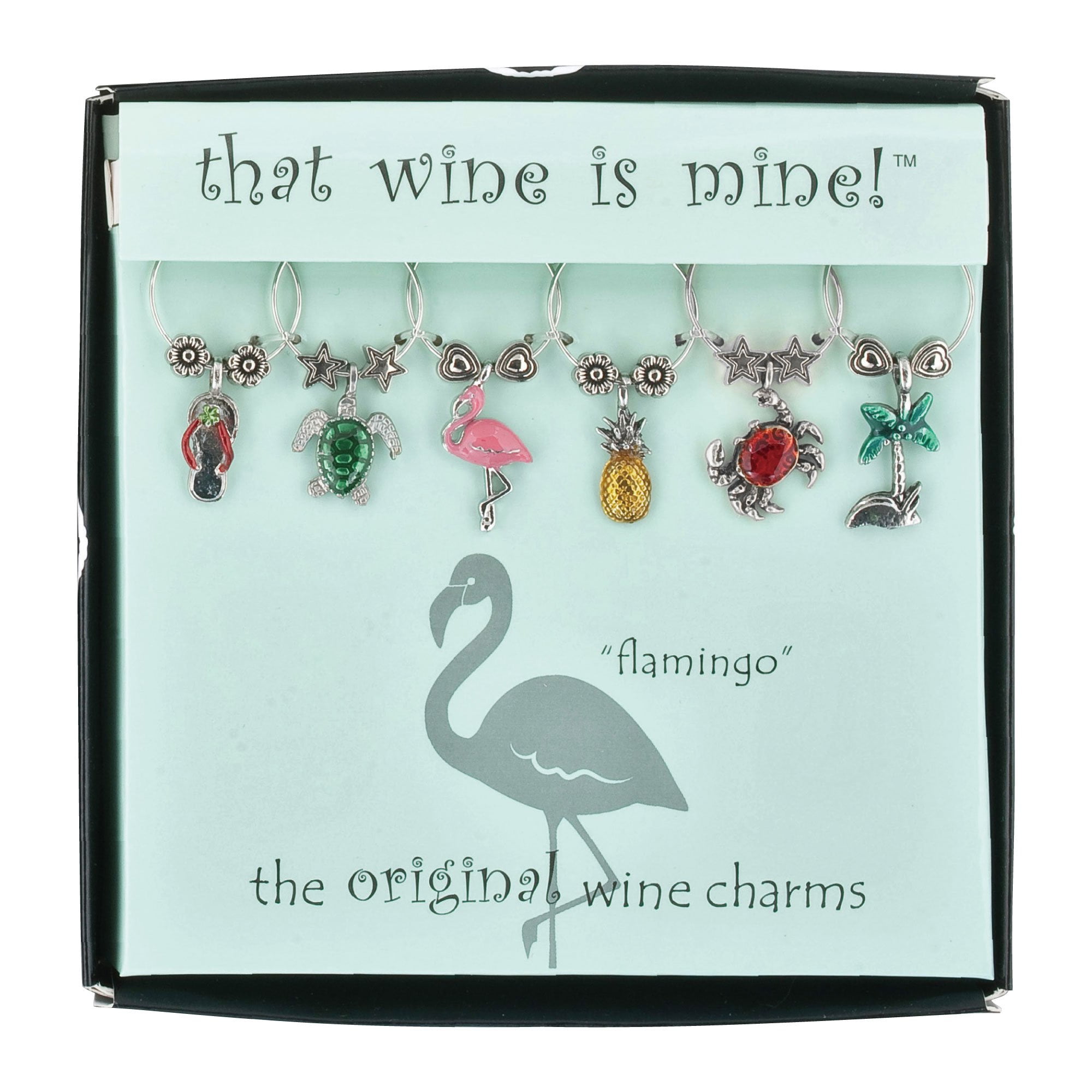 Wine Things 6-Piece Wine Charms/Wine Glass Tags/Drink Markers for Stem Glasses, Wine Tasting Party (Life's a Beach!)