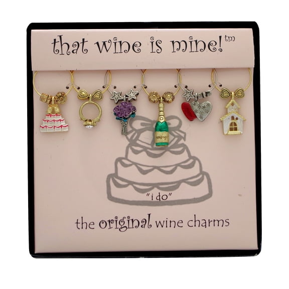 Wine Things 6-Piece Wine Charms/Wine Glass Tags/Drink Markers for Stem Glasses, Wine Tasting Party, Valentine's Day and Wedding (I Do)