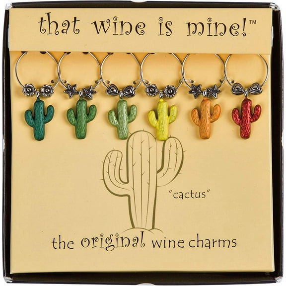 Wine Things Cactus, Painted Wine Charms, Fits neatly around stem, Multicolor