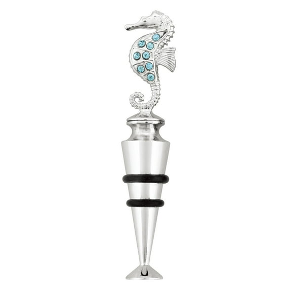 Wine Things Zinc Alloy Seahorse with Crystal Glass Wine and Beverage Bottle Stopper and Wine Preserver